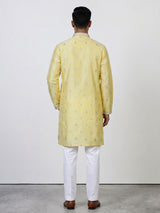 Lemon yellow men silver zari kurta suit