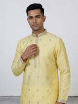 Lemon yellow men silver zari kurta suit