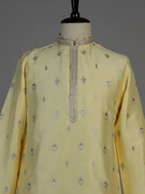 Lemon yellow men silver zari kurta suit
