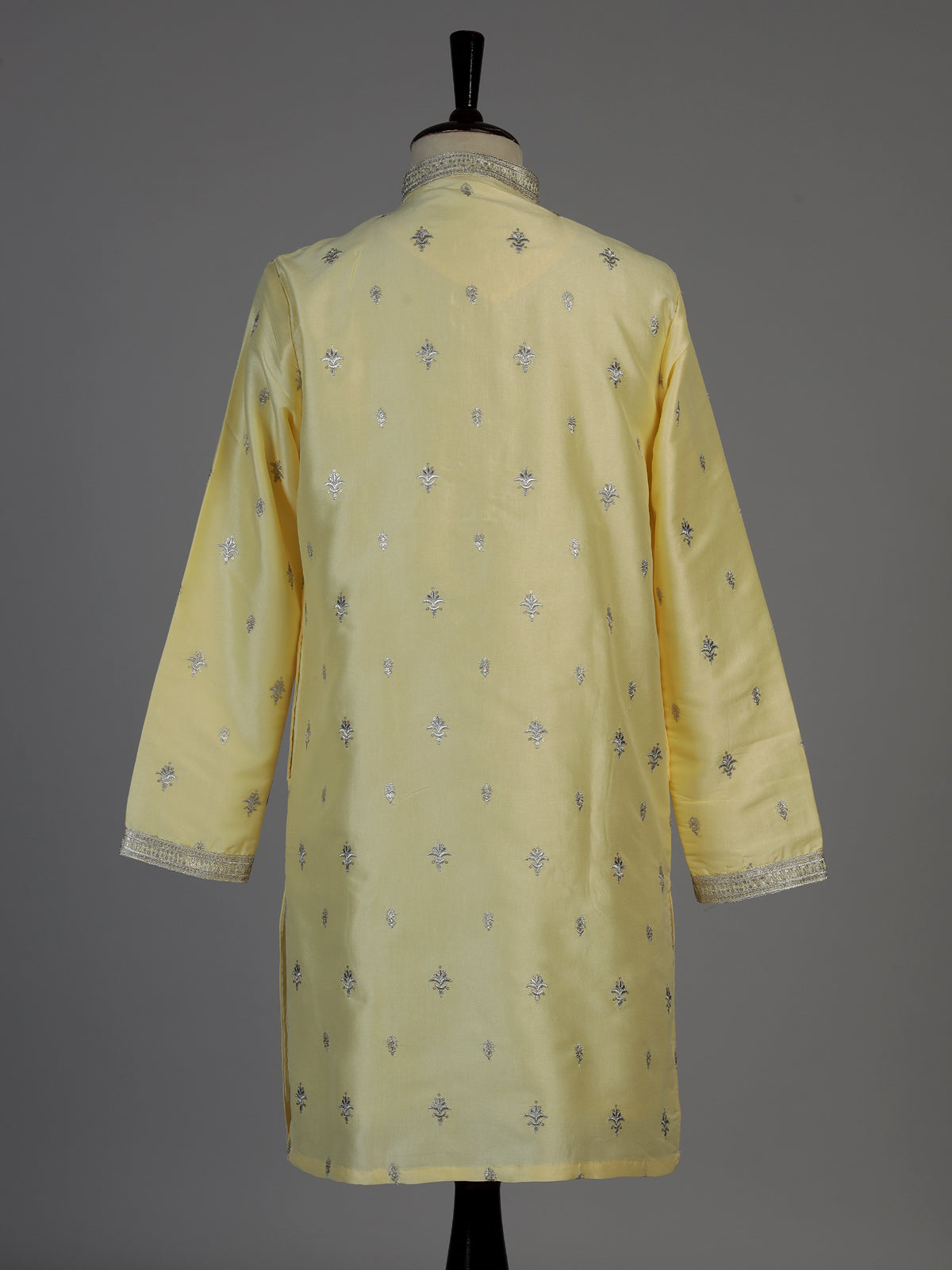 Lemon yellow men silver zari kurta suit