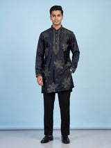 Blue men embroidered satin kurta