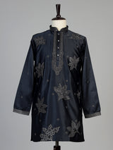 Blue men embroidered satin kurta