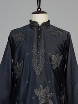 Blue men embroidered satin kurta