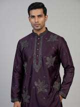 Wine men charcoal leaf kurta suit