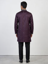 Wine men charcoal leaf kurta suit