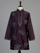 Wine men charcoal leaf kurta suit