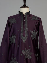 Wine men charcoal leaf kurta suit