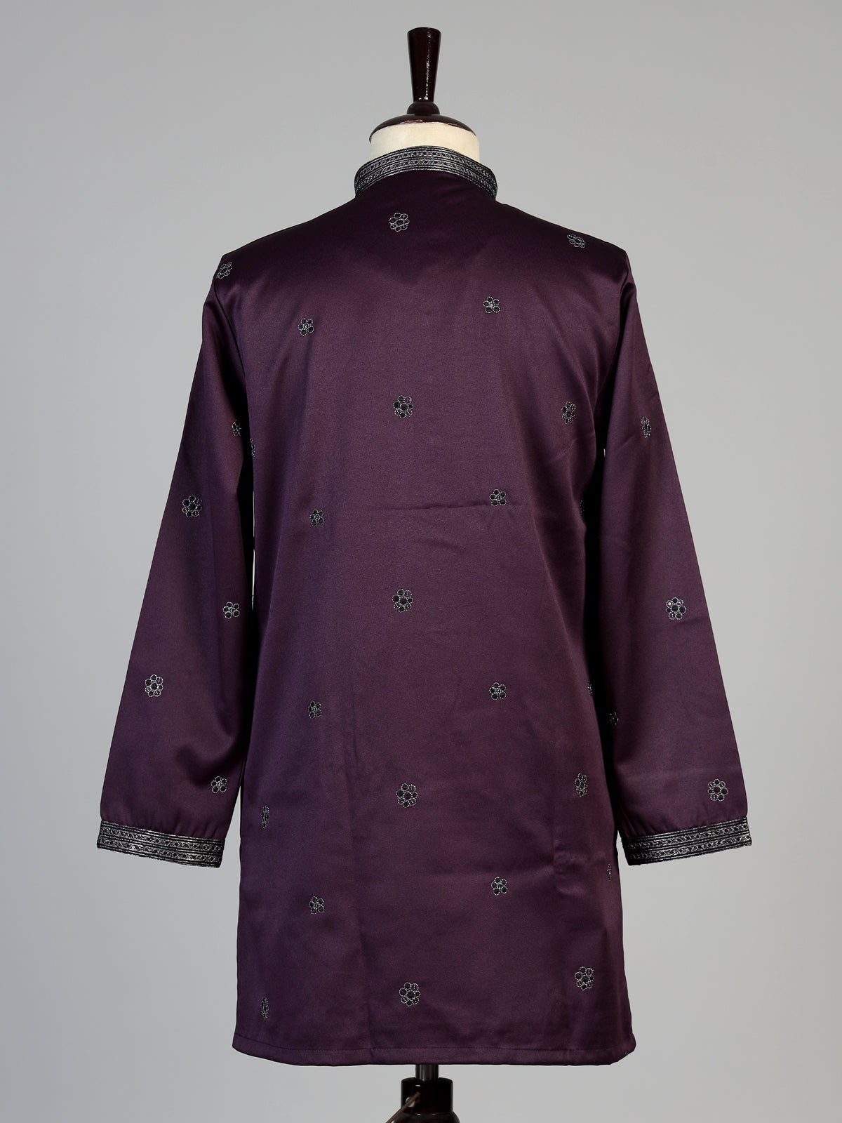 Wine men charcoal leaf kurta suit