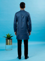 Teal blue men leaf motif kurta pajama