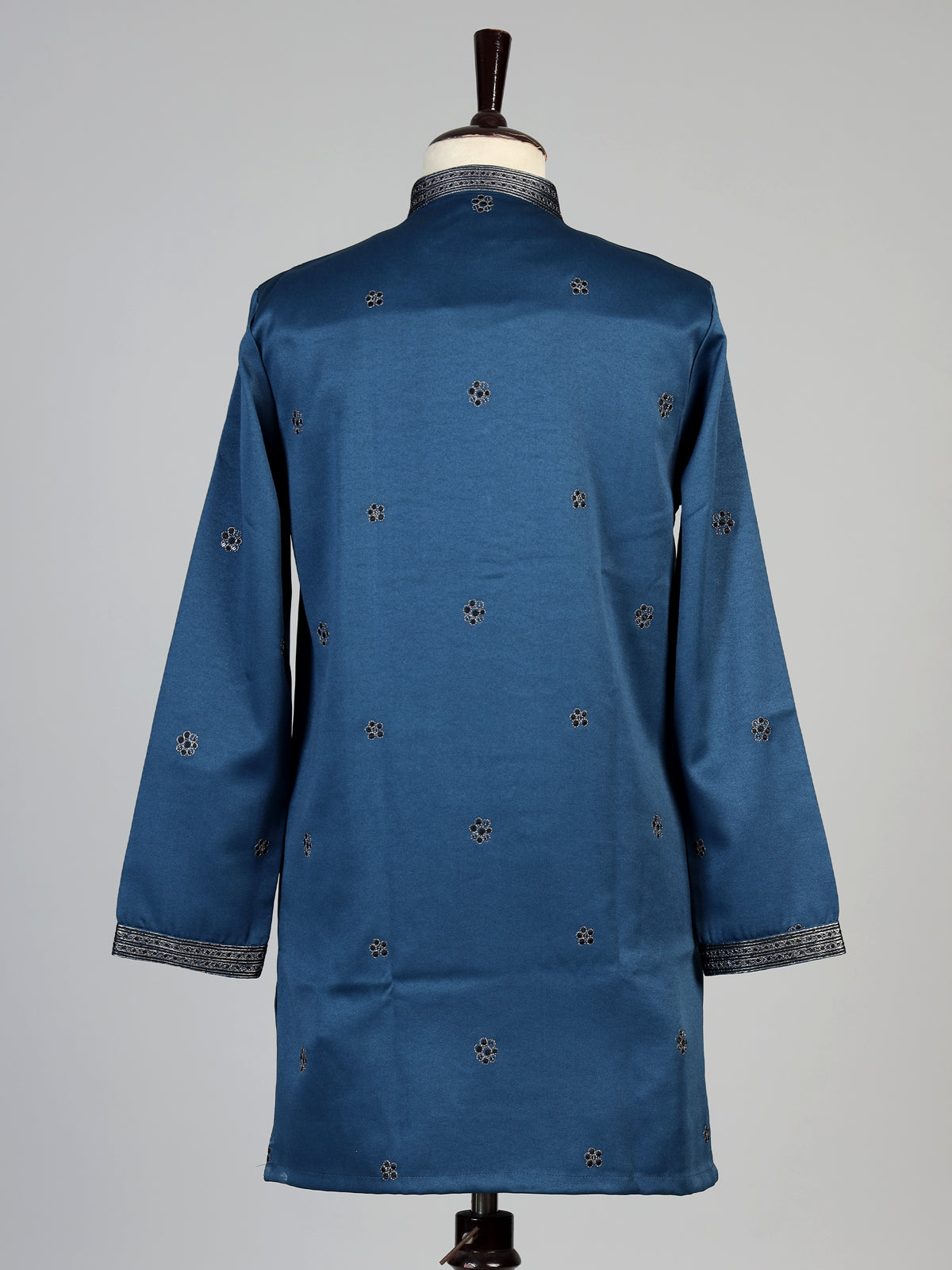 Teal blue men leaf motif kurta pajama