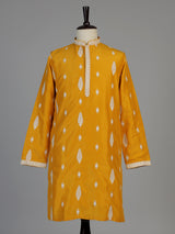 Mustard yellow men embroidered silk kurta suit