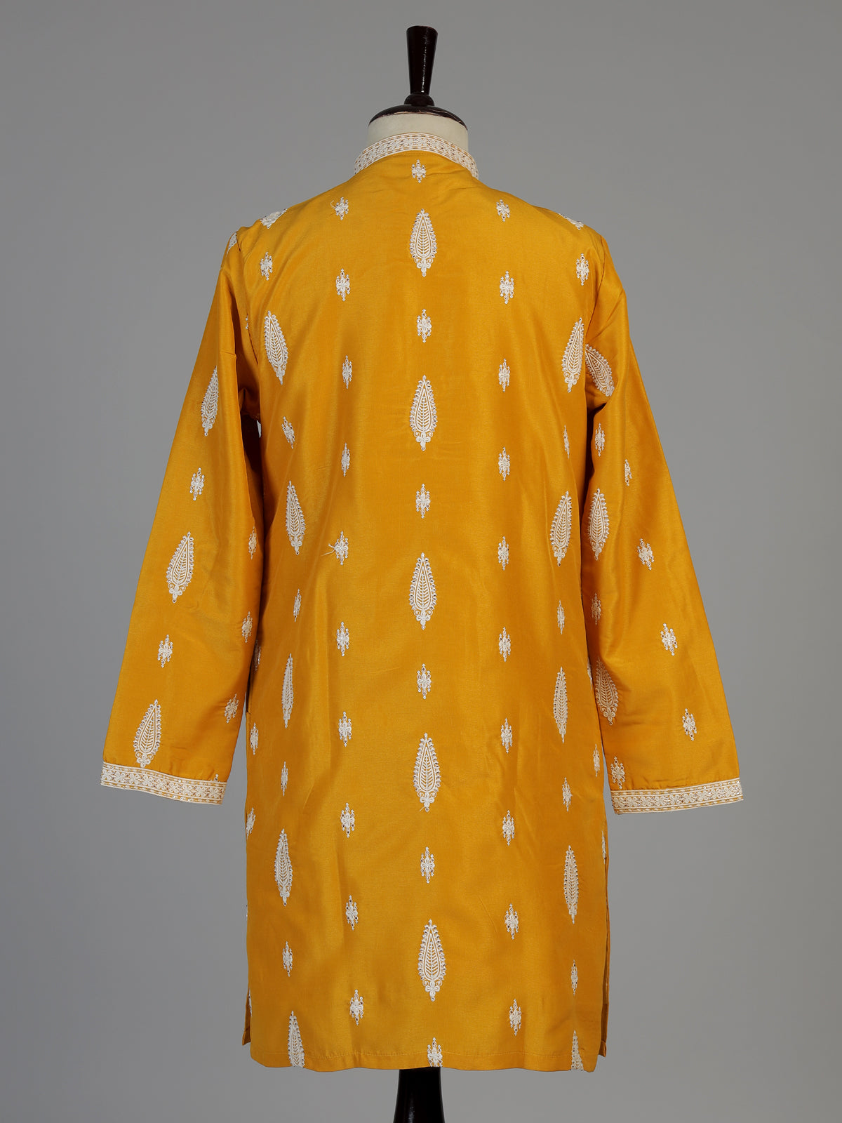 Mustard yellow men embroidered silk kurta suit