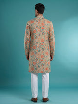 Cream men mughal garden kurta suit