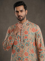 Cream men mughal garden kurta suit