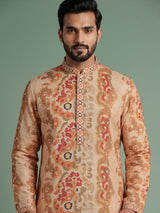 Beige men baroque paisley kurta pajama