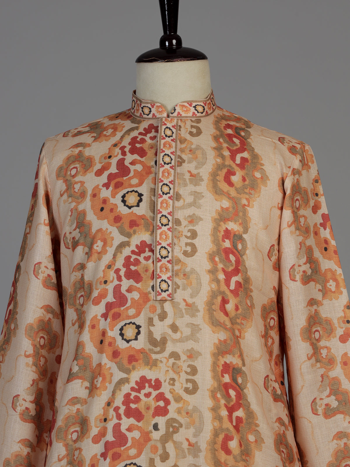 Beige men baroque paisley kurta pajama