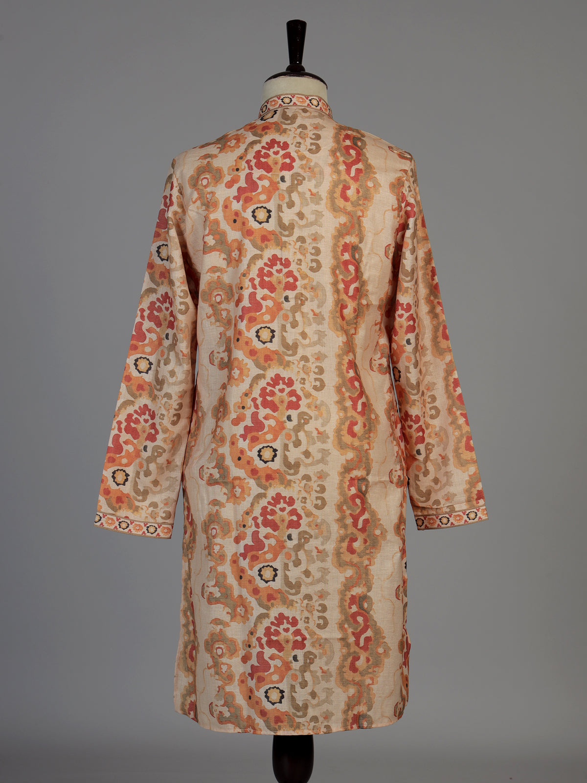 Beige men baroque paisley kurta pajama