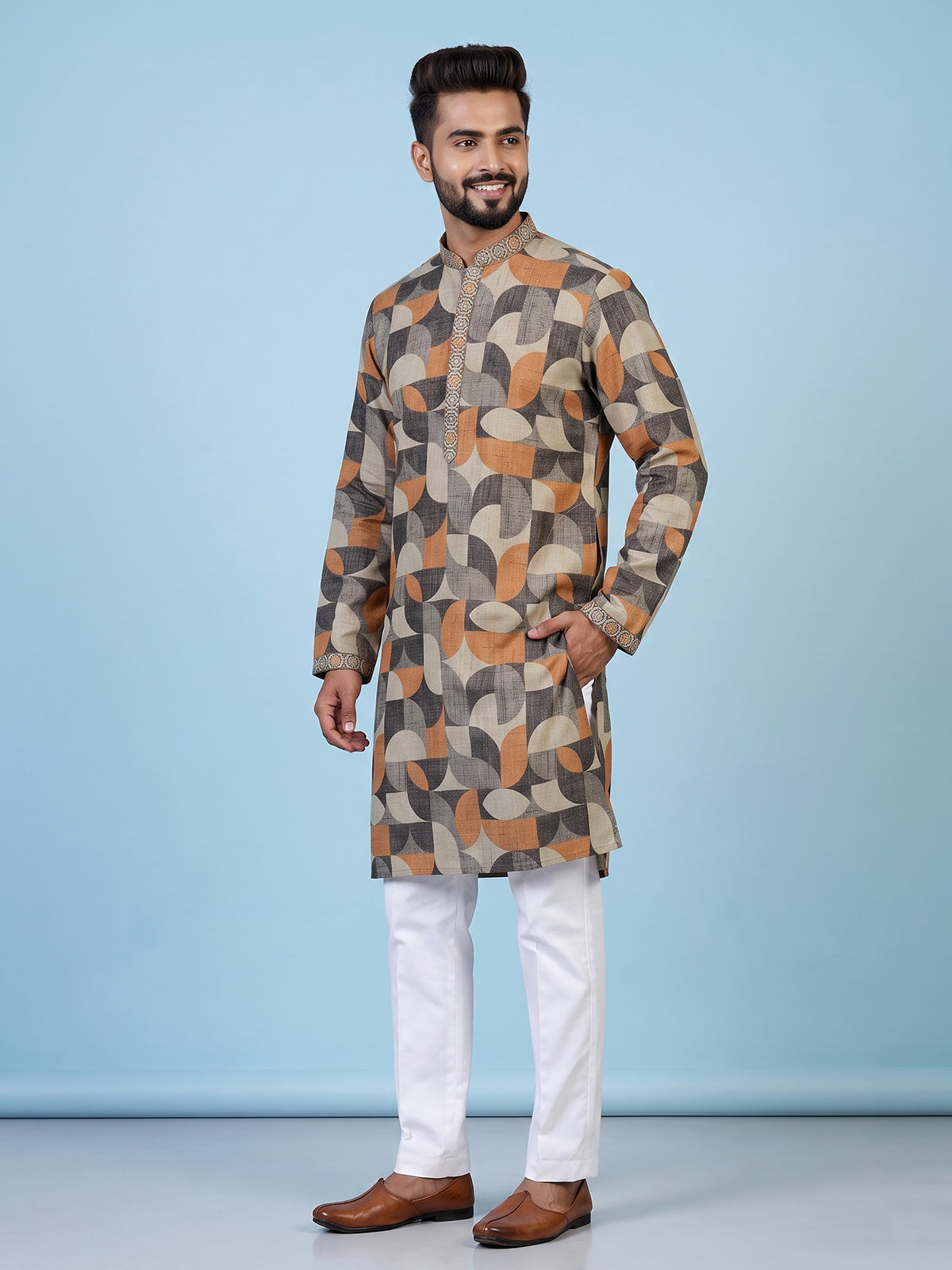 Multi colour men bauhaus printed kurta