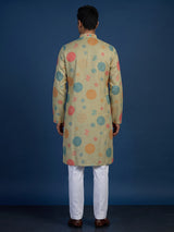 Pista green men geometric kurta suit