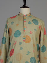 Pista green men geometric kurta suit