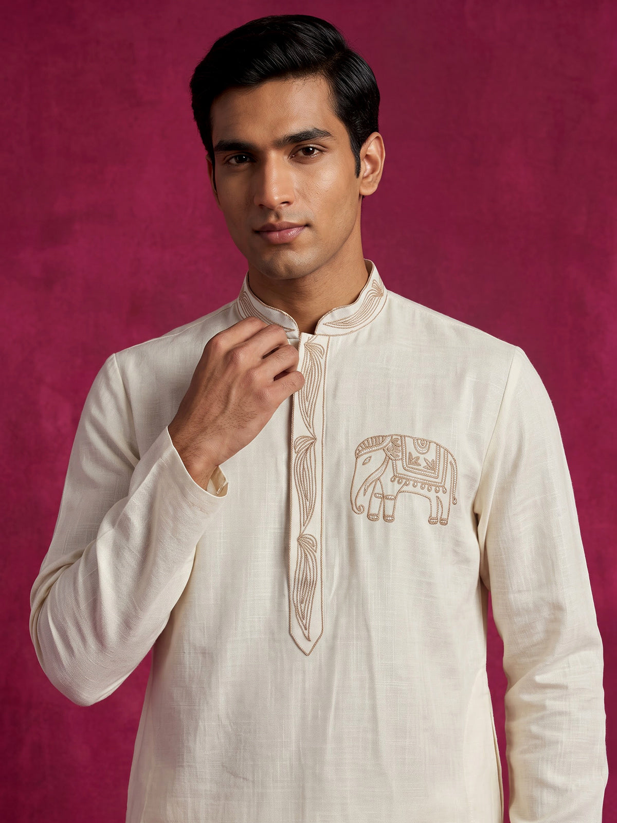White men royal elephant kurta pajama