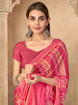 Pink crepe silk saree with print
