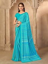 Blue printed saree in soft crepe silk