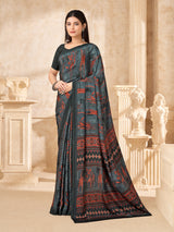 Black abstract printed saree in crepe silk