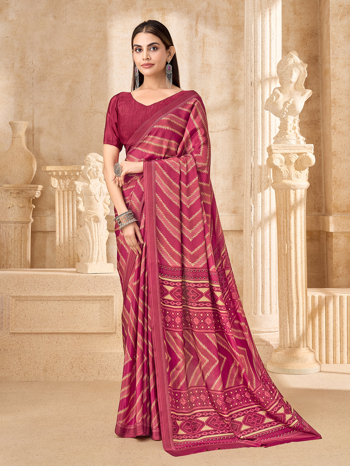 Pink leheriya printed crepe silk saree