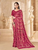 Pink leheriya printed crepe silk saree