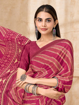 Pink leheriya printed crepe silk saree