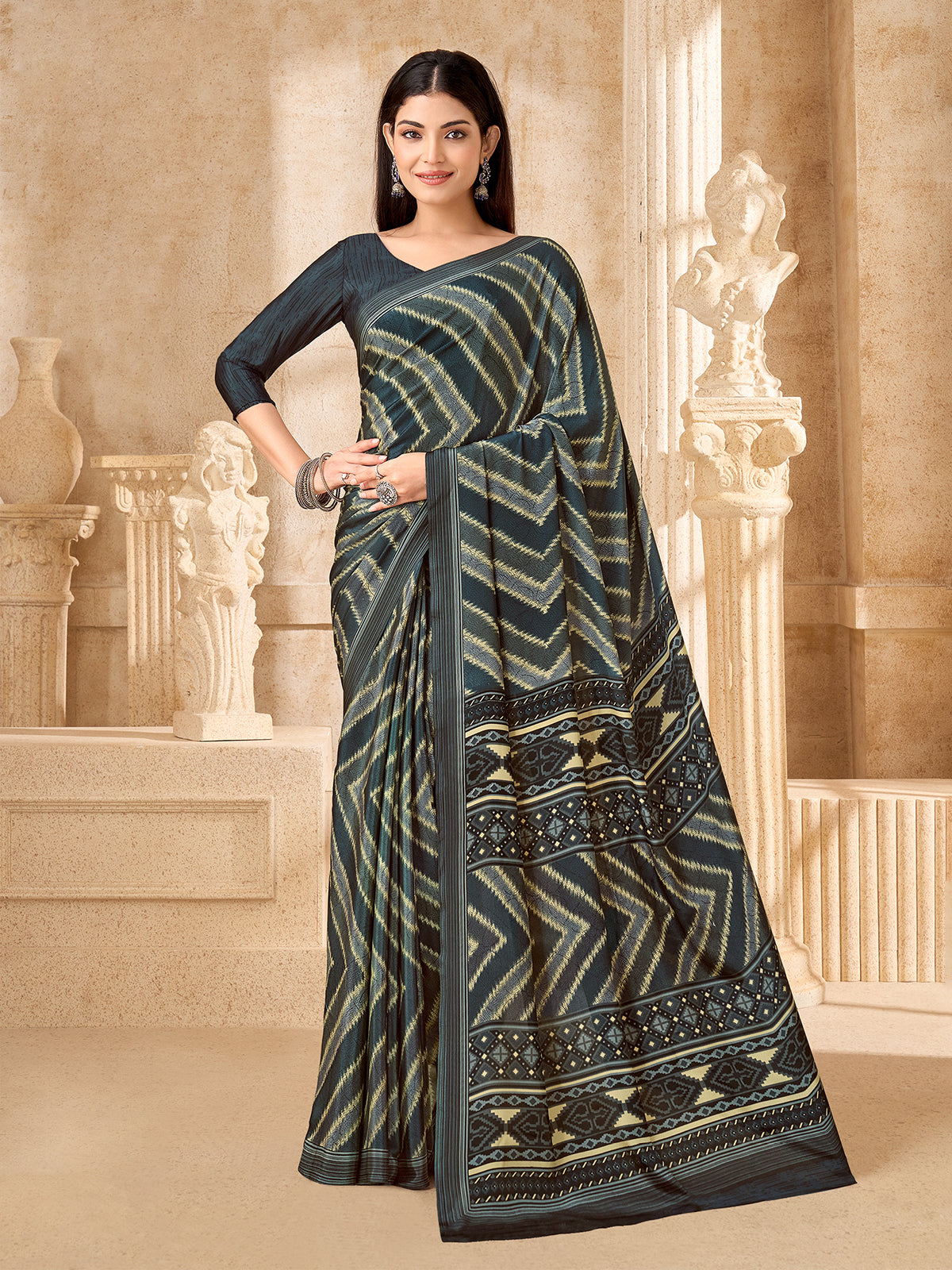 Black leheriya printed crepe silk saree
