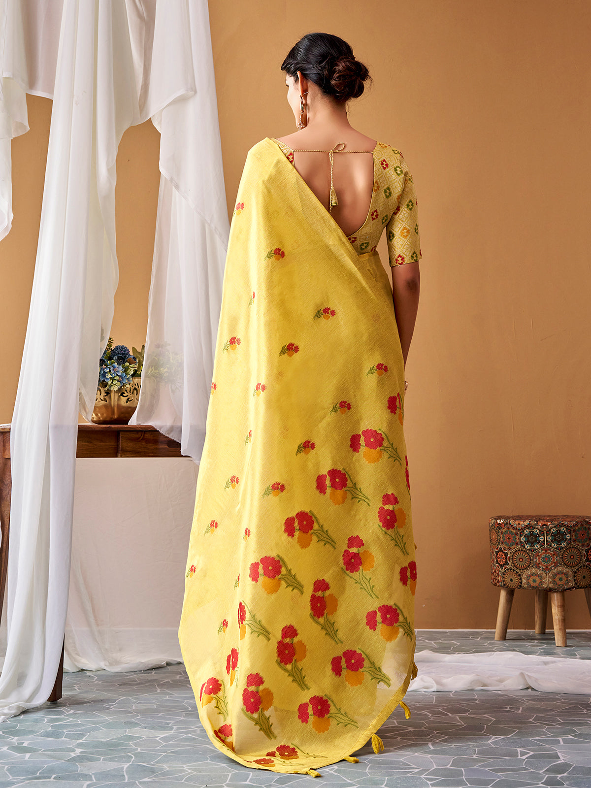 Light yellow graceful tissue silk saree