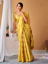 Light yellow graceful tissue silk saree