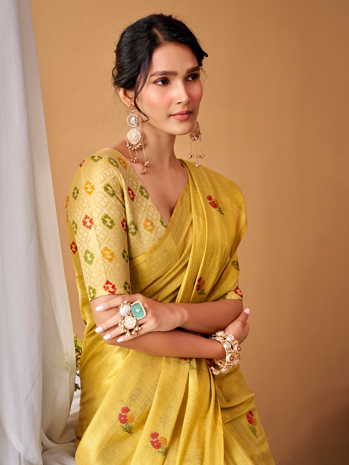Light yellow graceful tissue silk saree
