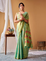 Green premium woven tissue silk saree