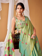Green premium woven tissue silk saree