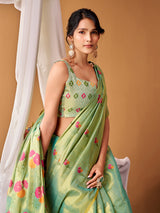 Green premium woven tissue silk saree