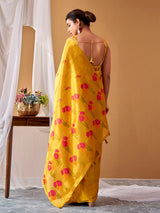 Mustard yellow festive tissue silk saree