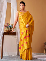 Mustard yellow festive tissue silk saree