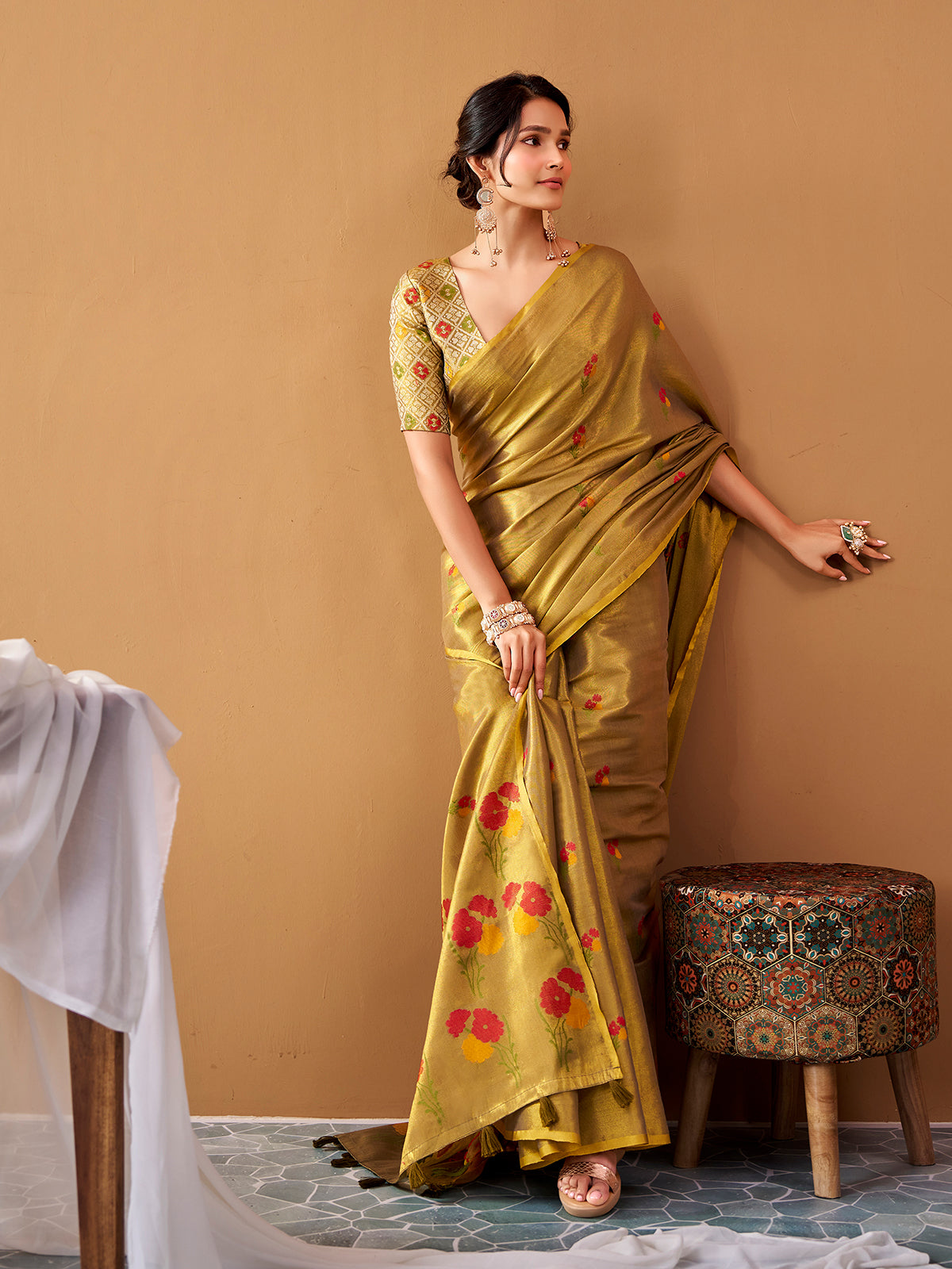 Green elegant tissue silk festive saree