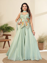 Pista green pastel embroidered women palazzo suit