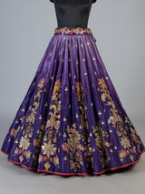 Violet silk unstitched lehenga choli with floral contrast dupatta