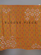 Orange silk unstitched lehenga choli with bandhani elegance