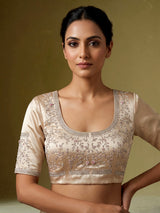 Peach silk unstitched lehenga choli with mirror diamond detailing