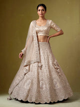 Peach silk unstitched lehenga choli with mirror diamond detailing