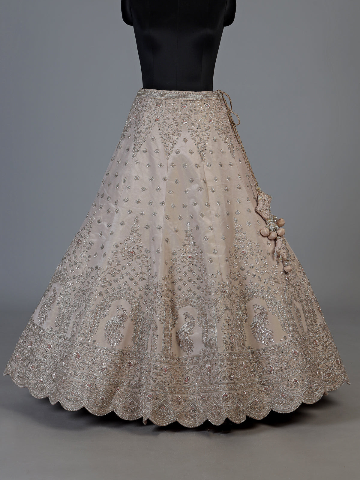 Peach silk unstitched lehenga choli with mirror diamond detailing