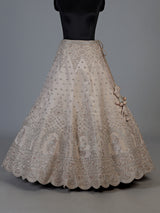 Peach silk unstitched lehenga choli with mirror diamond detailing