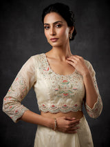 Beige tissue silk unstitched lehenga choli with pearl elegance