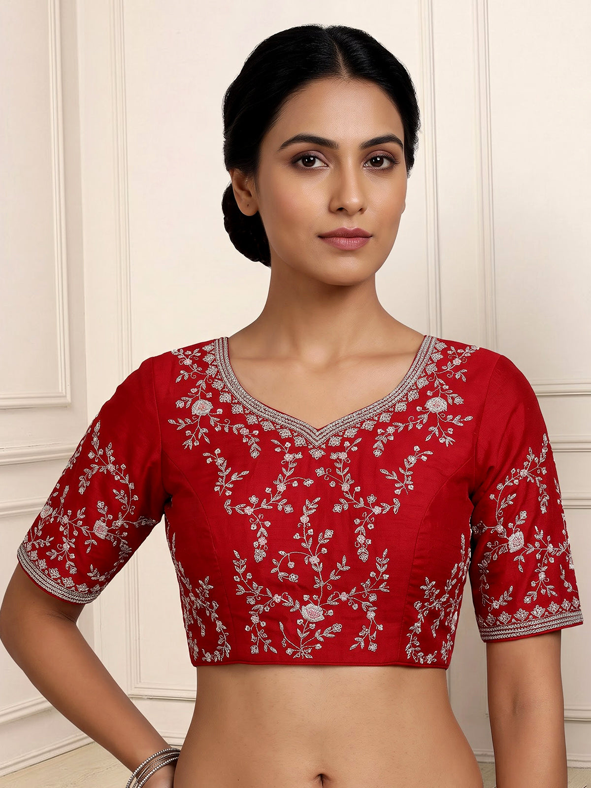 Maroon raw silk unstitched bridal lehenga choli with heavy embellishments
